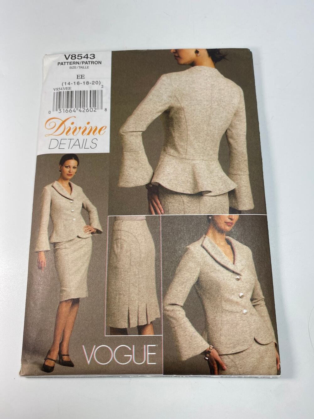 Vogue V8543 Peplum Jacket Skirt Suit Pattern Misses 6-12 Divine Detail UC FF OOP